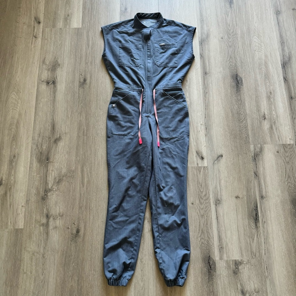 Heather Denim Figs Rafaela Cargo Scrub Jumpsuit